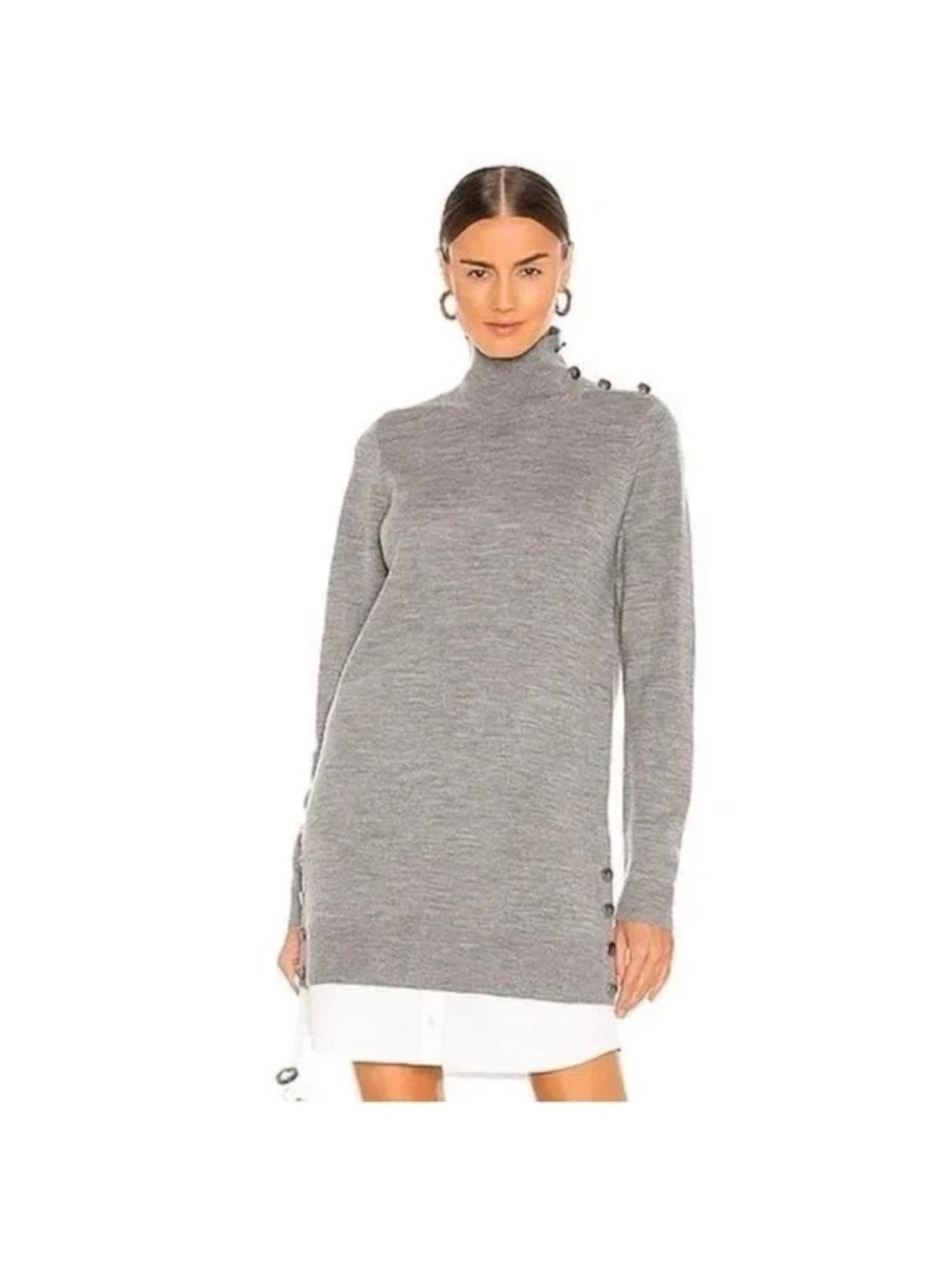 Veronica Beard Grey Button-Trim Turtleneck Knit Dress Size Small